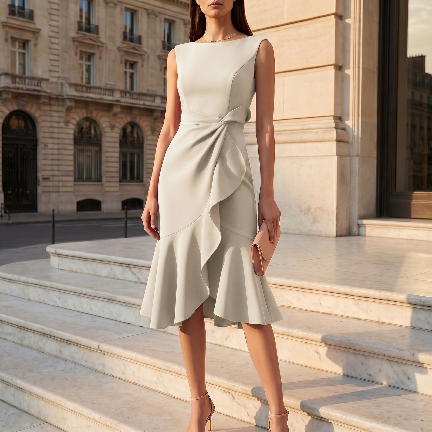 Women's Draped Asymmetric Midi Dress | Sleeveless Cocktail Dress