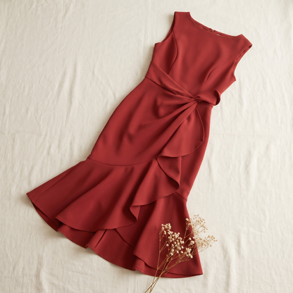 Women's Draped Asymmetric Midi Dress | Sleeveless Cocktail Dress