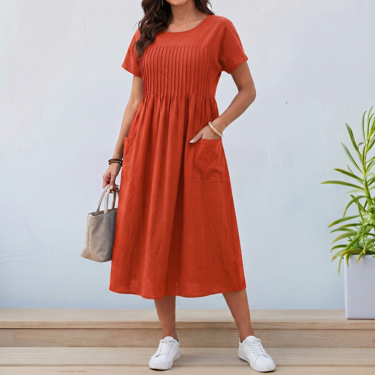 Women's Breathable Day Dress | Relaxed Fit with Pockets | Casual Chic