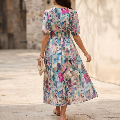Women's Floral Print Midi Dress | Lightweight Relaxed Fit Summer Dress
