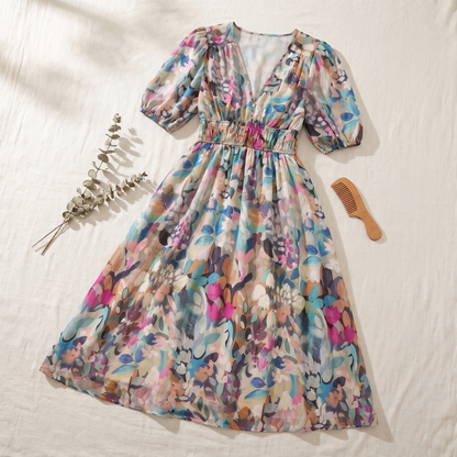 Women's Floral Print Midi Dress | Lightweight Relaxed Fit Summer Dress