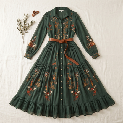 Women's Floral Print Maxi Dress | Pleated Button-Down Summer Gown
