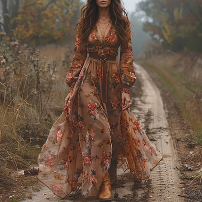 Women's Floral Print Maxi Dress | Pleated Button-Down Summer Gown