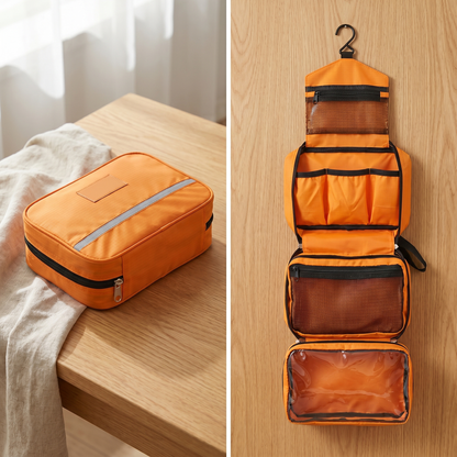 Hanging Toiletry Bag | Compact Travel Organiser | Zipper Closure