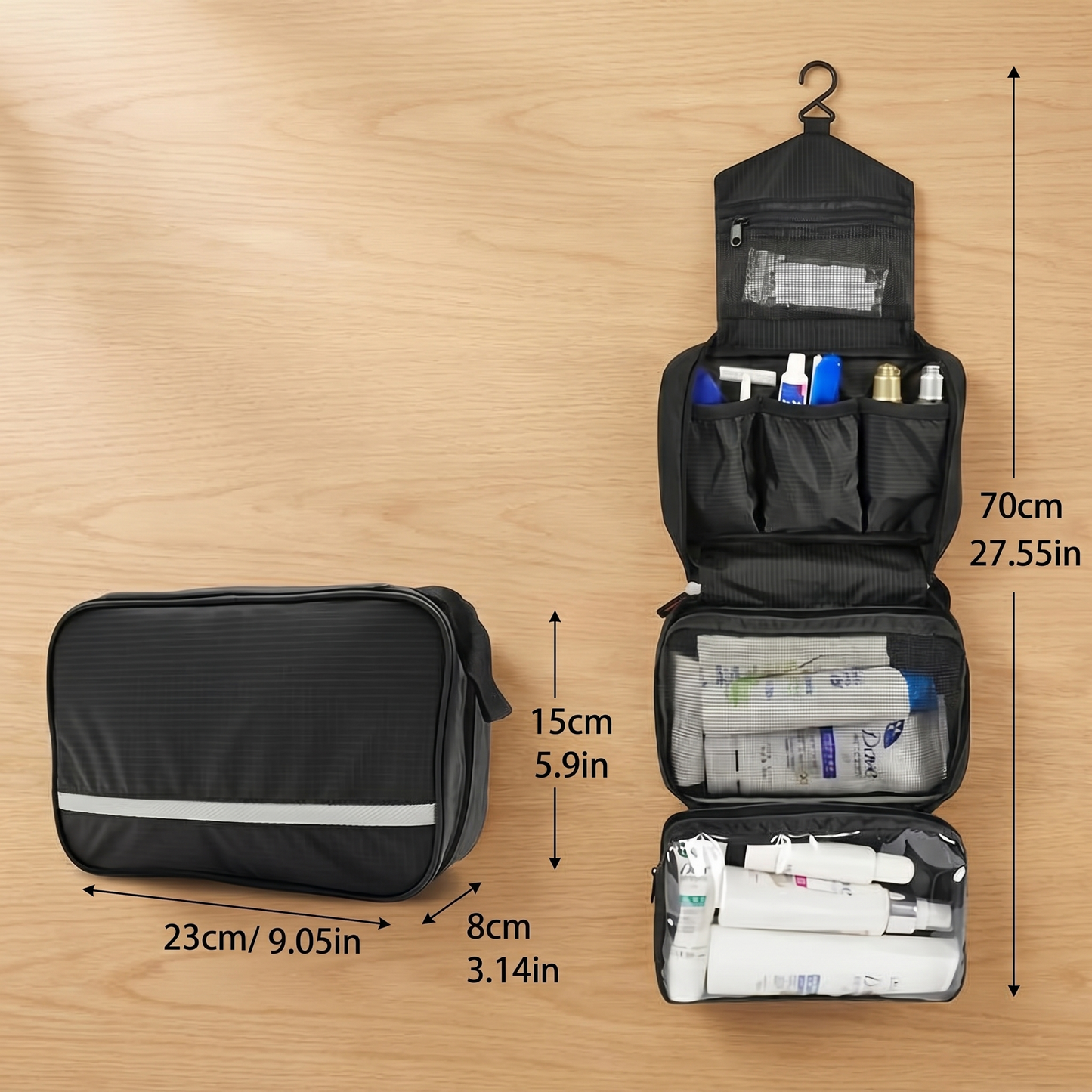 Hanging Toiletry Bag | Compact Travel Organiser | Zipper Closure