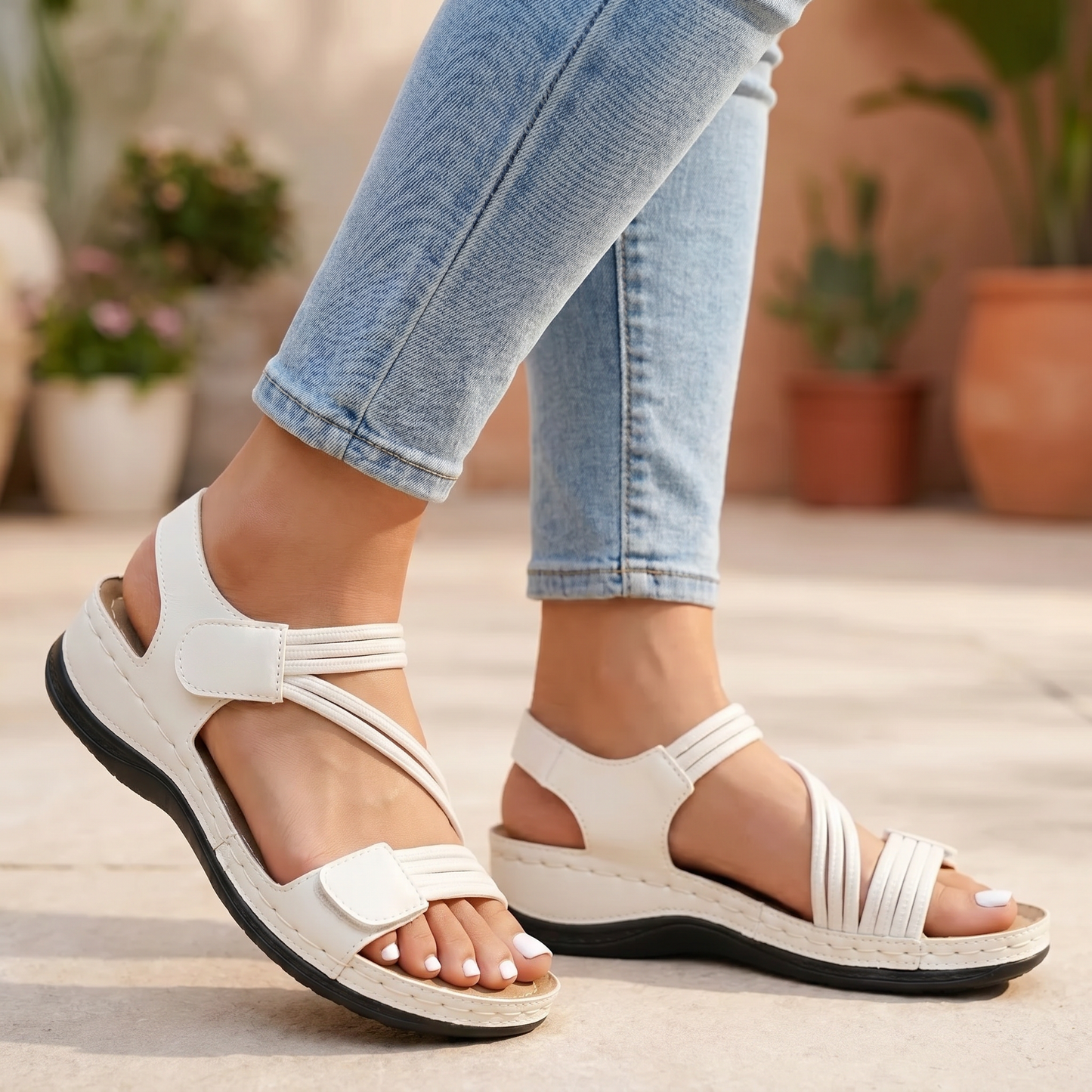 Women's Casual Sandals | Cushioned Insole | Adjustable Hook-and-Loop Fi