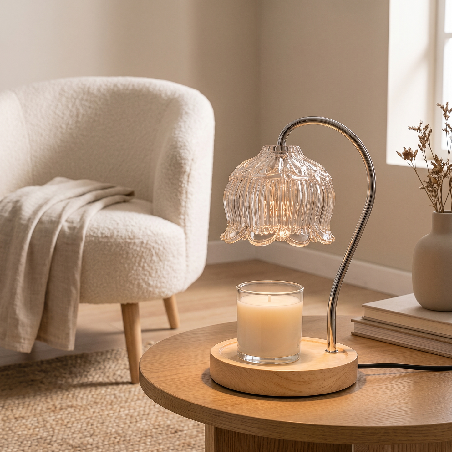 CabaGlow | Elegant Dimmable Glass Candle Warmer Lamp with Adjustable Brightness