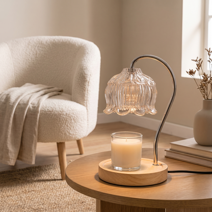 CabaGlow | Elegant Dimmable Glass Candle Warmer Lamp with Adjustable Brightness