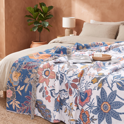 Rustic Floral Throw Blanket | 100% Cotton, Reversible Design | Elegant Home Décor for Year-Round Comfort