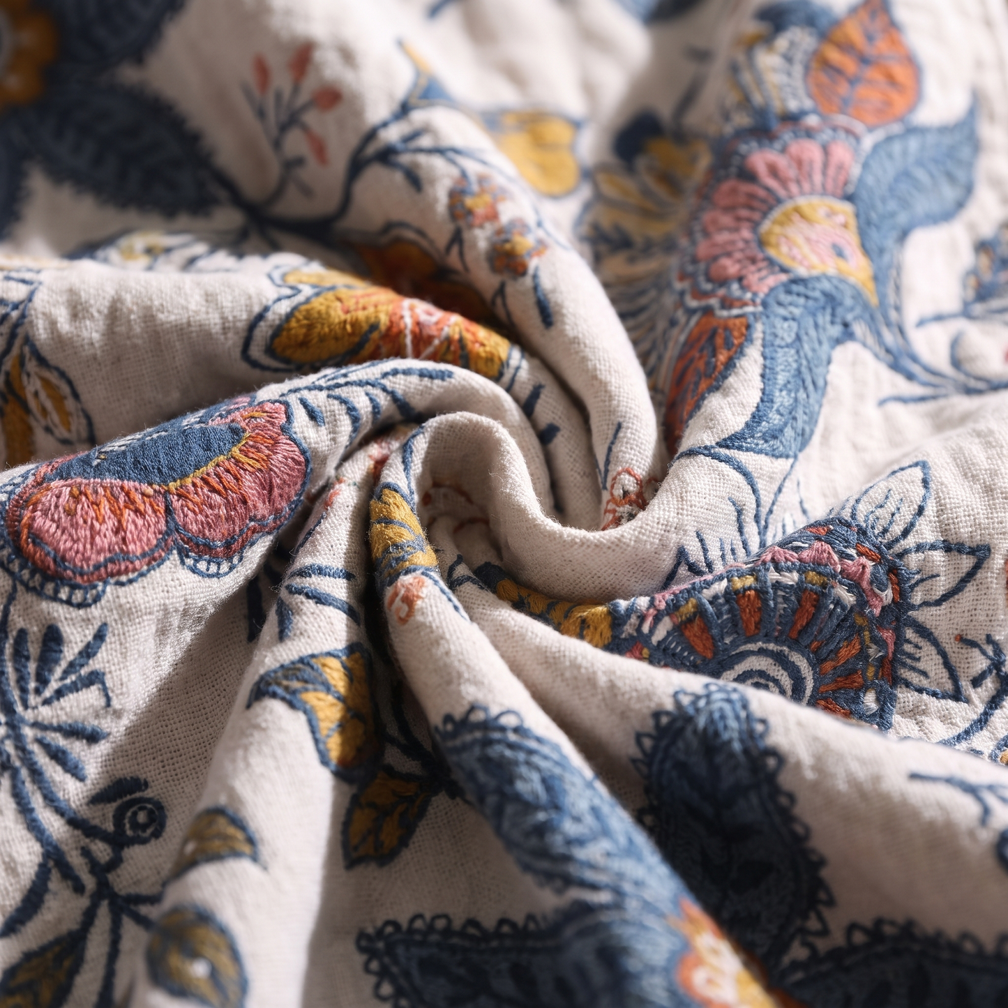 Rustic Floral Throw Blanket | 100% Cotton, Reversible Design | Elegant Home Décor for Year-Round Comfort