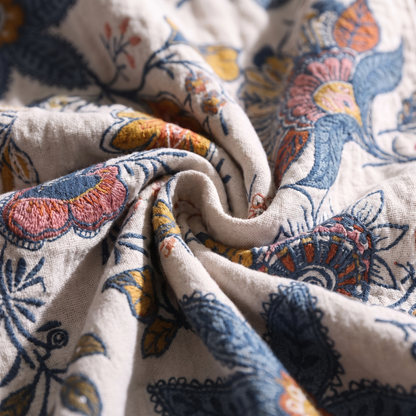 Rustic Floral Throw Blanket | 100% Cotton, Reversible Design | Elegant Home Décor for Year-Round Comfort