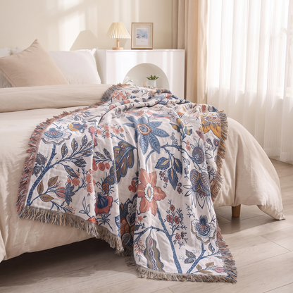 Rustic Floral Throw Blanket | 100% Cotton, Reversible Design | Elegant Home Décor for Year-Round Comfort