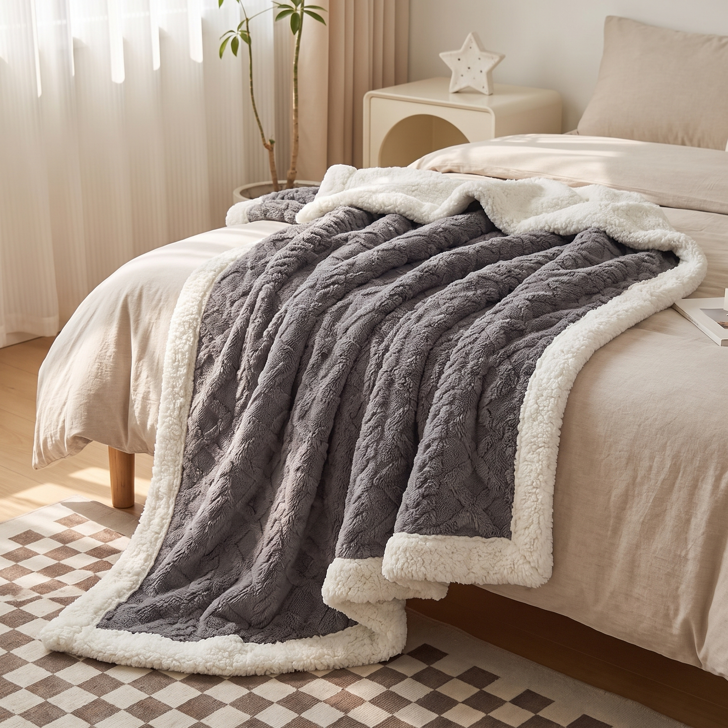 Cozy Haven | Reversible Throw Blanket with Ultra-Soft Sherpa Fleece | Perfect for Year-Round Comfort