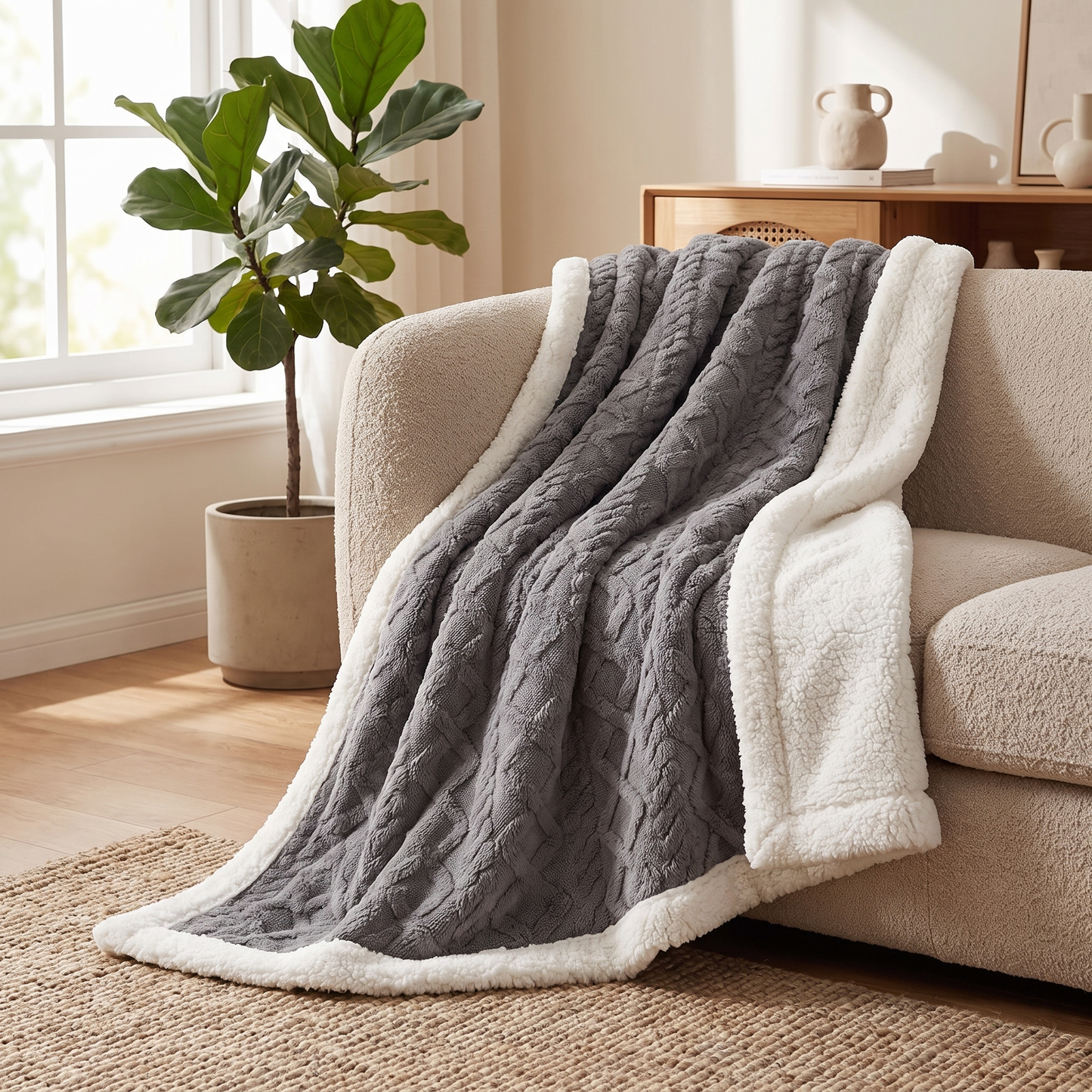 Cozy Haven | Reversible Throw Blanket with Ultra-Soft Sherpa Fleece | Perfect for Year-Round Comfort