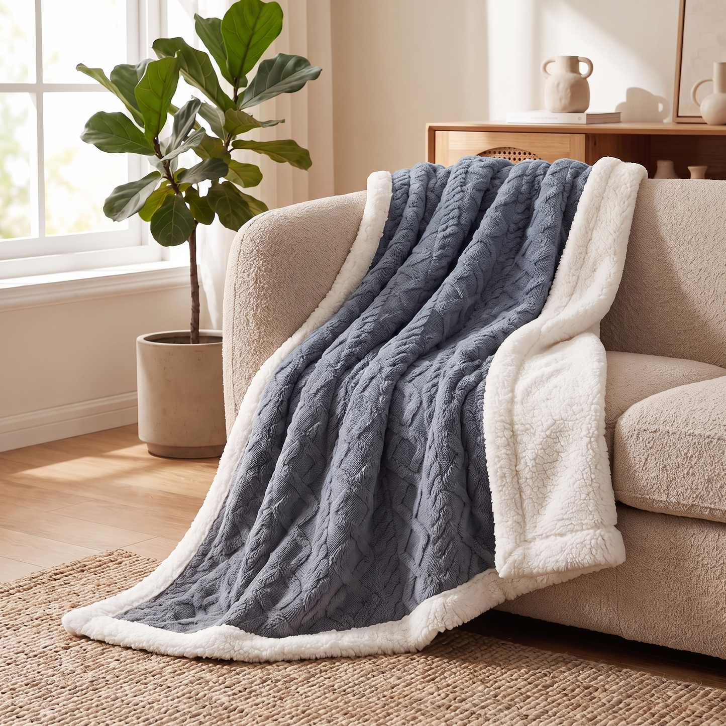 Cozy Haven | Reversible Throw Blanket with Ultra-Soft Sherpa Fleece | Perfect for Year-Round Comfort