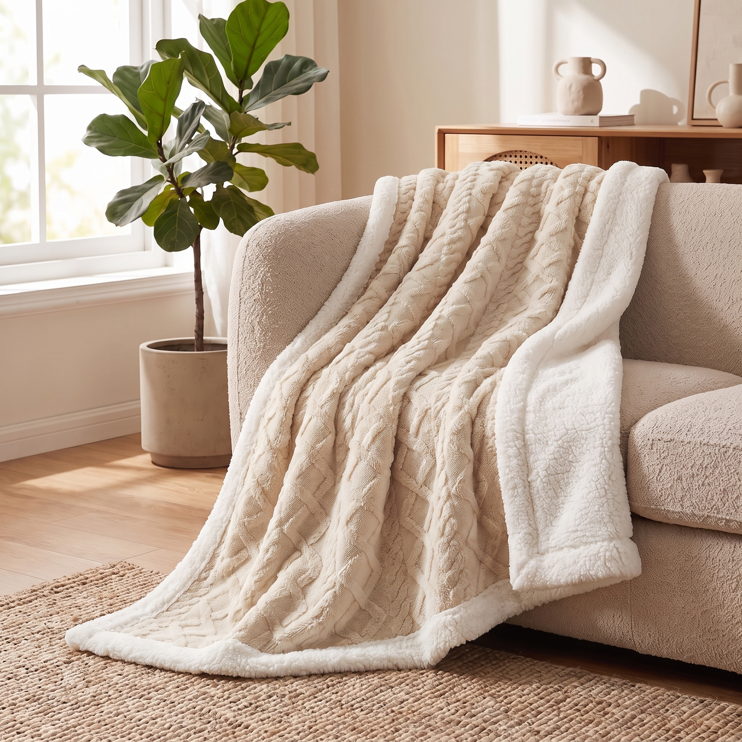 Cozy Haven | Reversible Throw Blanket with Ultra-Soft Sherpa Fleece | Perfect for Year-Round Comfort