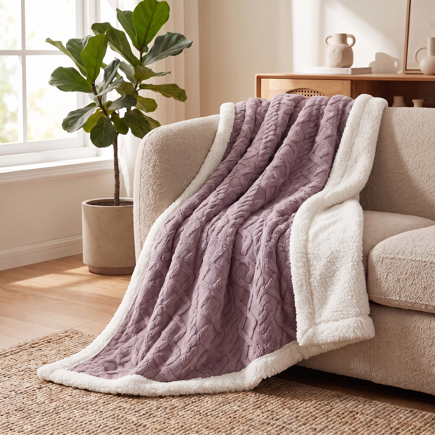 Cozy Haven | Reversible Throw Blanket with Ultra-Soft Sherpa Fleece | Perfect for Year-Round Comfort