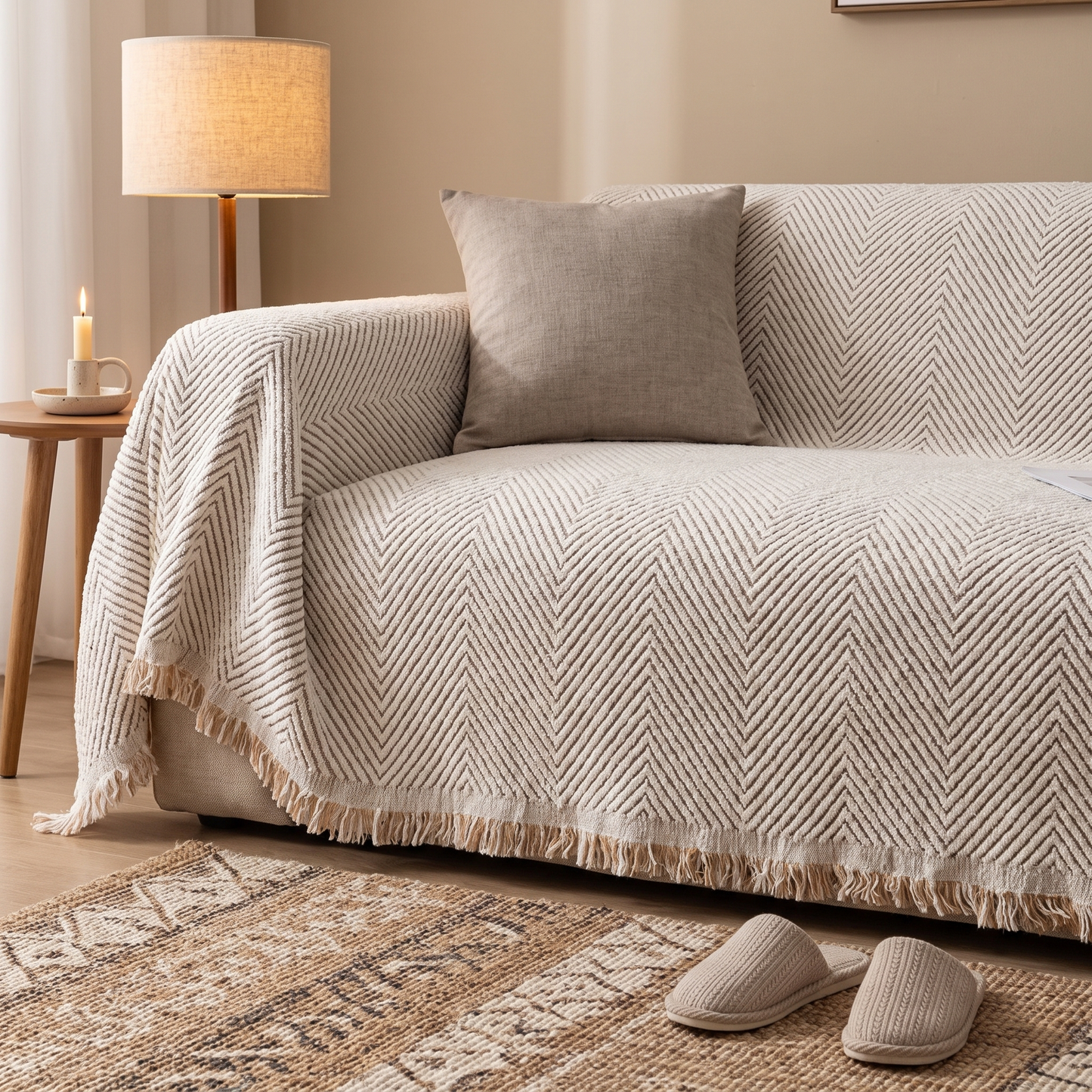 Herringbone Couch Cover | Waterproof Sofa Protector with Non-Slip Design | Durable Shield Against Spills and Pet Hair