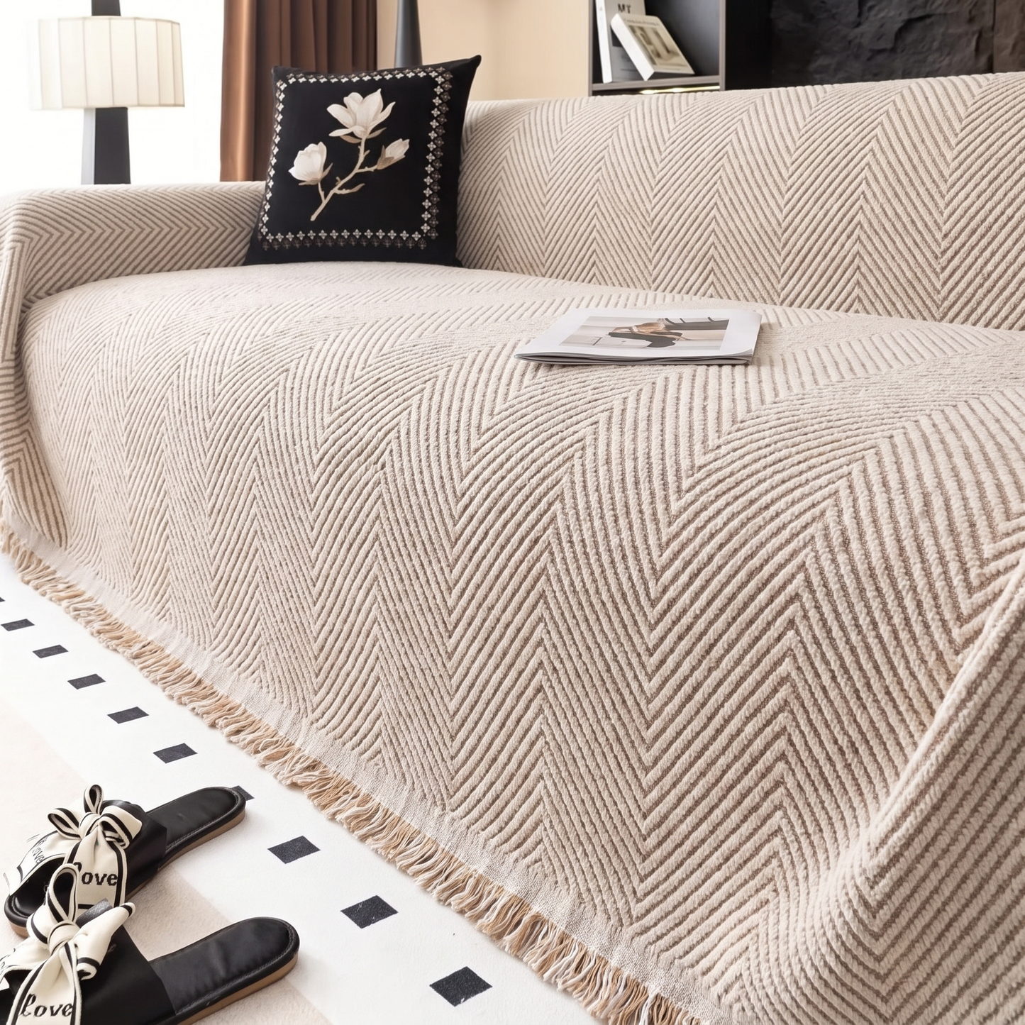 Herringbone Couch Cover | Waterproof Sofa Protector with Non-Slip Design | Durable Shield Against Spills and Pet Hair