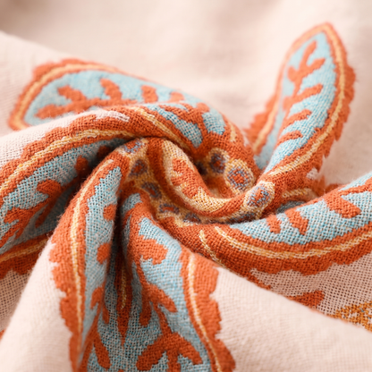 Boho Bliss | Cotton Floral Throw Blanket with Playful Fringe | Cozy Home Decor for Relaxation