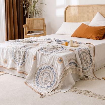 Boho Elegance | Cotton Throw Blanket with Mandala Design | Multi-Purpose Comfort for Home Decor