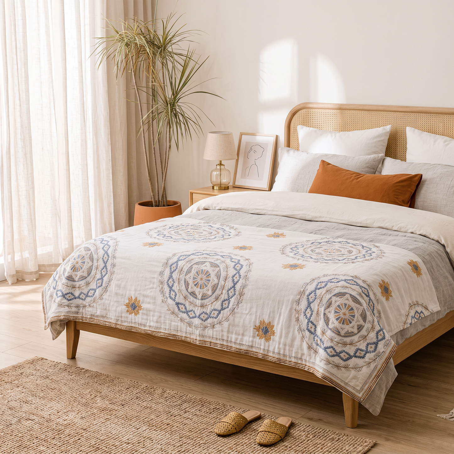 Boho Elegance | Cotton Throw Blanket with Mandala Design | Multi-Purpose Comfort for Home Decor