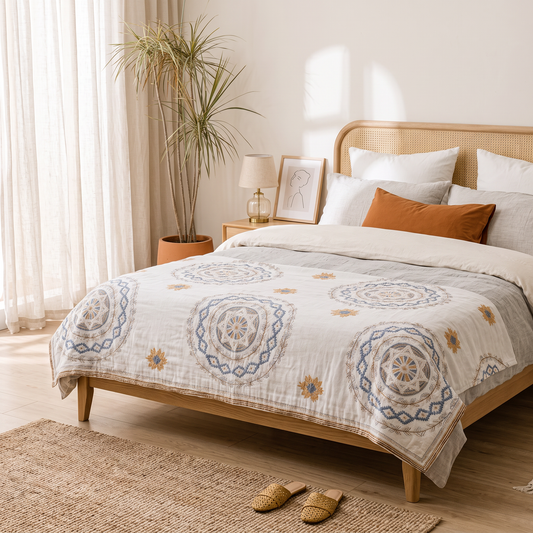 Boho Elegance | Cotton Throw Blanket with Mandala Design | Multi-Purpose Comfort for Home Decor