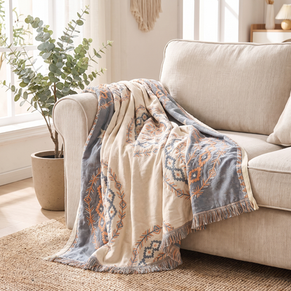 Boho Elegance | Cotton Throw Blanket with Mandala Design | Multi-Purpose Comfort for Home Decor