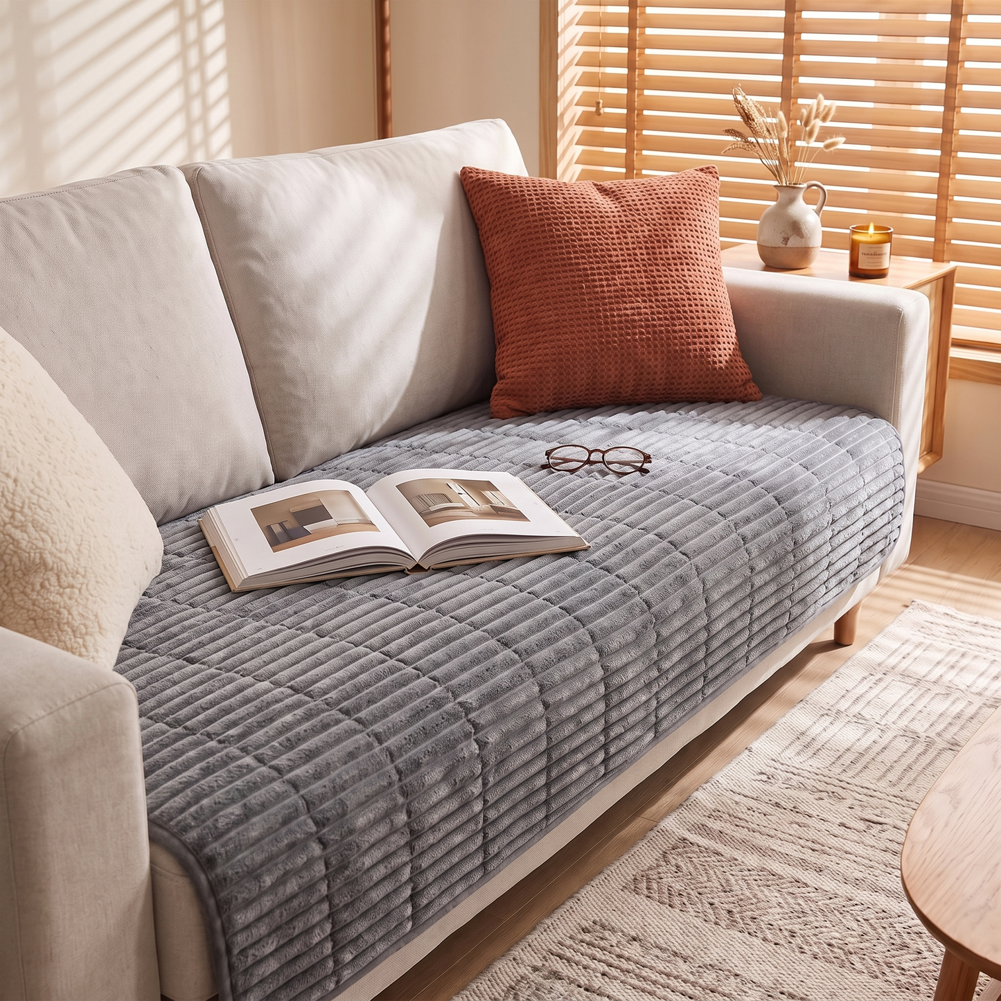 Elegant Couch Cover | Plush Flannel Sofa Cover with Anti-Slip Design | Cozy Protection for Pet Owners
