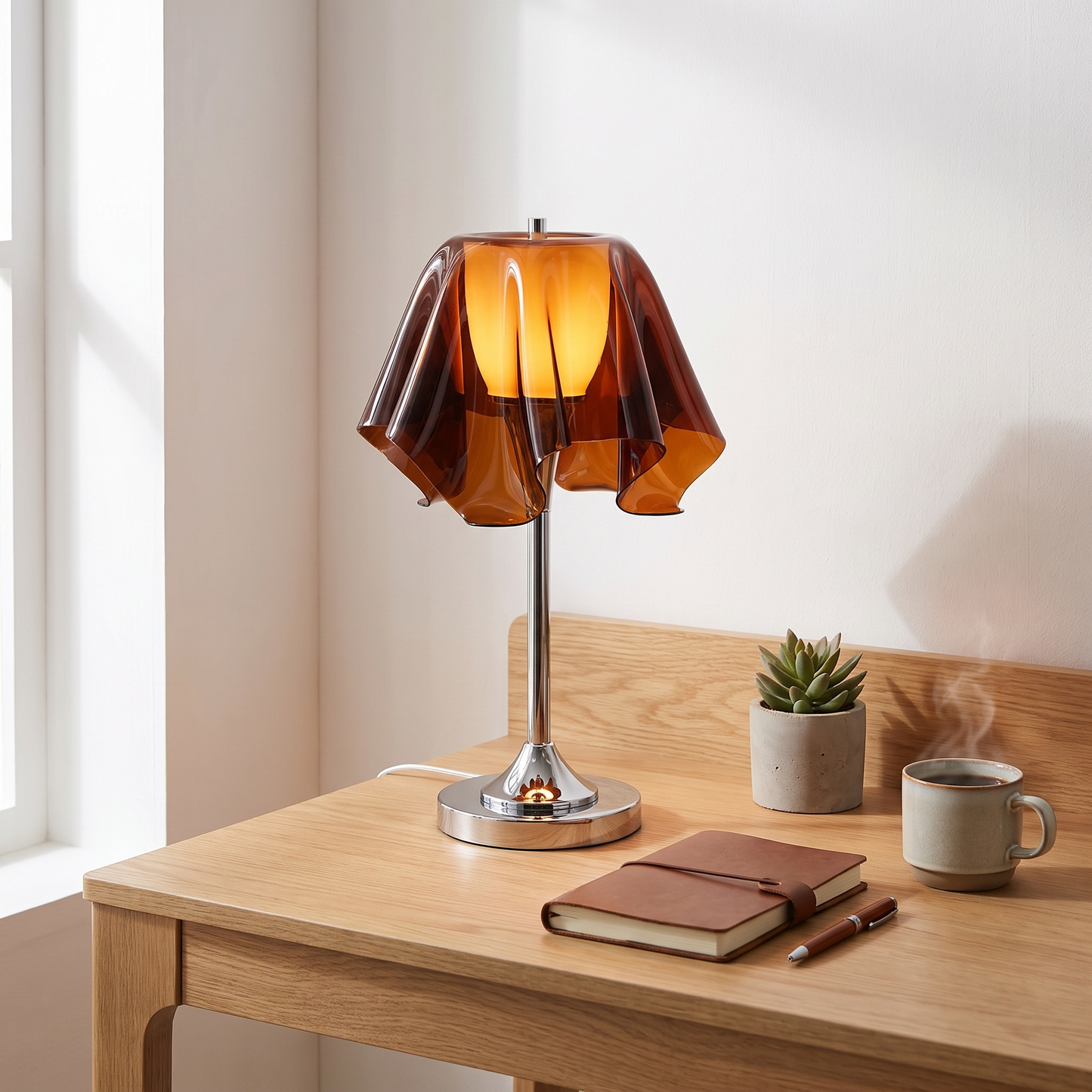 AureliaGlow | Artistic Retro Acrylic Bedside Table Lamp with Chrome Base