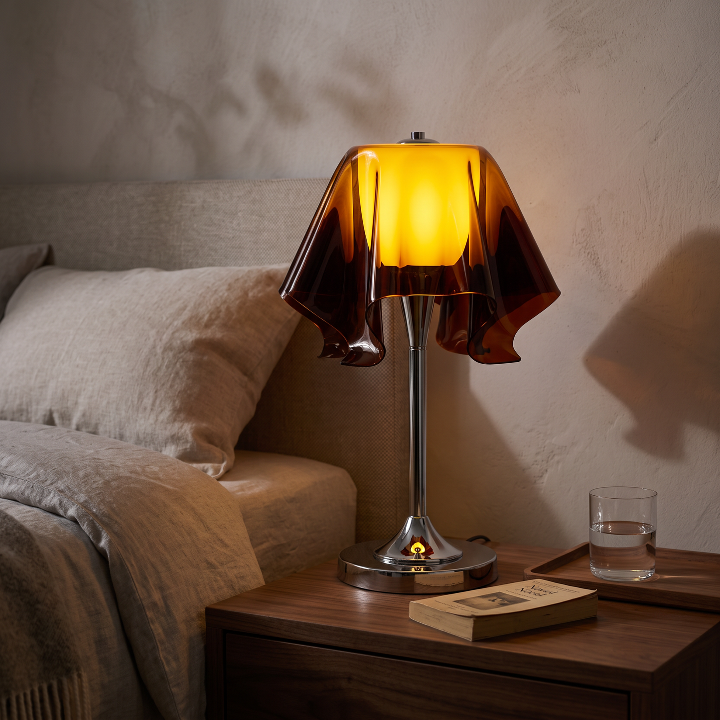 AureliaGlow | Artistic Retro Acrylic Bedside Table Lamp with Chrome Base