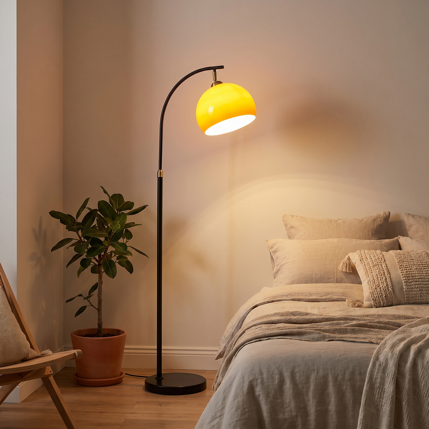 BellaArc | Stylish Modern Arc Floor Lamp with Amber Glass Shade