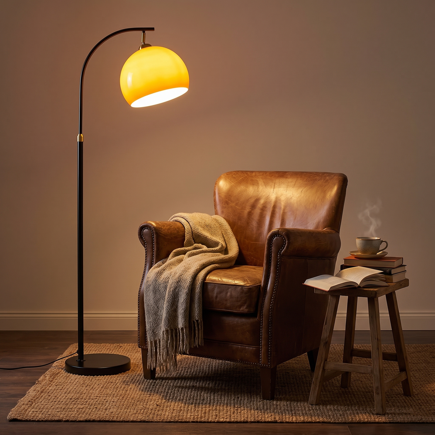 BellaArc | Stylish Modern Arc Floor Lamp with Amber Glass Shade