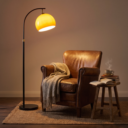 BellaArc | Stylish Modern Arc Floor Lamp with Amber Glass Shade