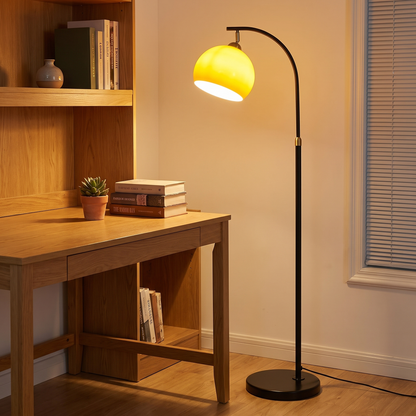 BellaArc | Stylish Modern Arc Floor Lamp with Amber Glass Shade