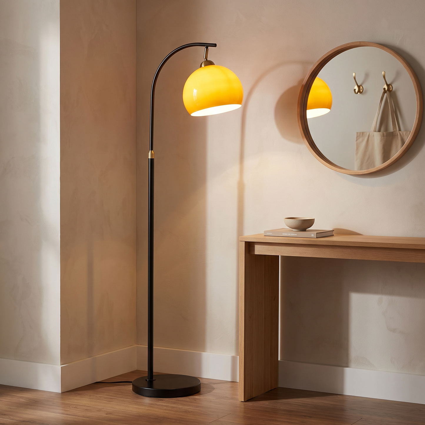 BellaArc | Stylish Modern Arc Floor Lamp with Amber Glass Shade