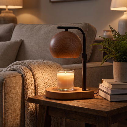TimberGlow | Elegant Adjustable Wooden Candle Warmer Lamp