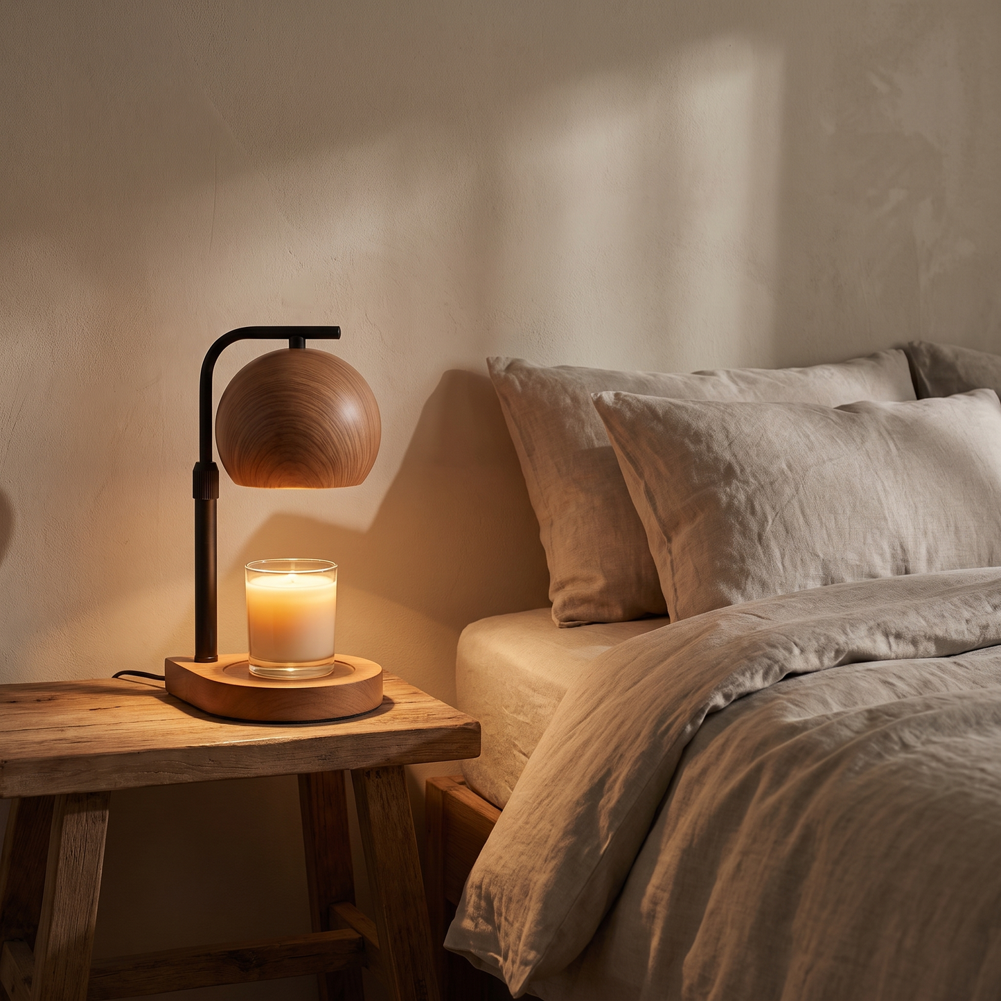 TimberGlow | Elegant Adjustable Wooden Candle Warmer Lamp
