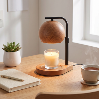 TimberGlow | Elegant Adjustable Wooden Candle Warmer Lamp