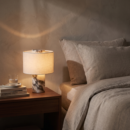 Elegant Cordless Marble Table Lamp with Linen Shade