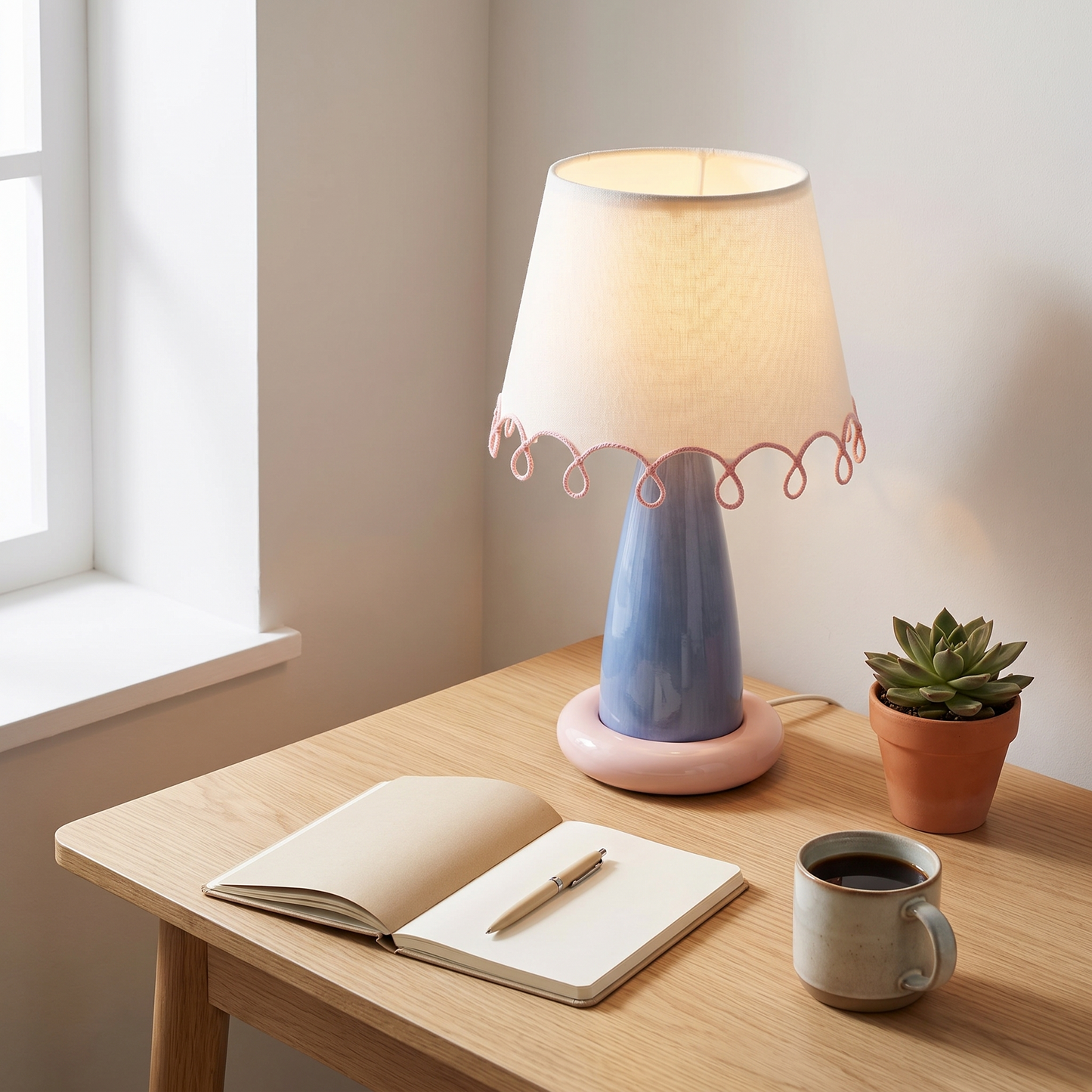 CoralGlow | Stylish Modern LED Bedside Table Lamp with Fiber Shade