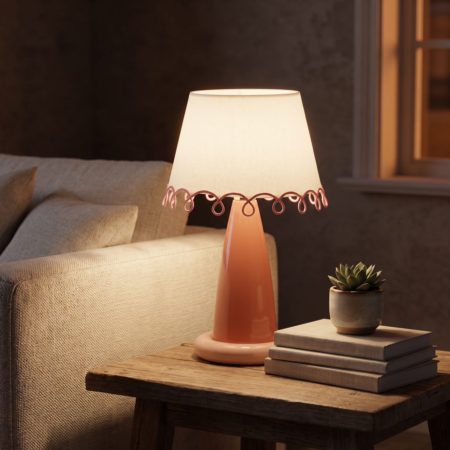 CoralGlow | Stylish Modern LED Bedside Table Lamp with Fiber Shade