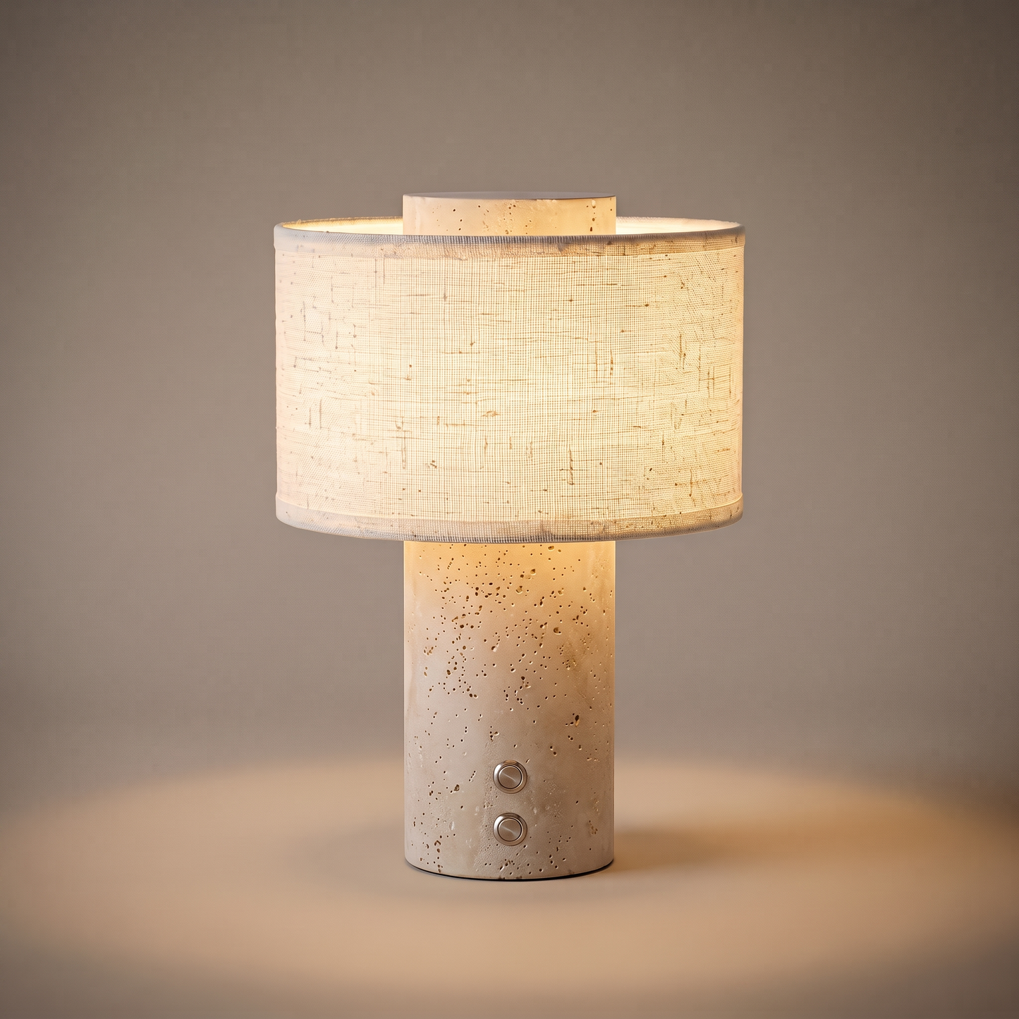 TravertineGlow | Elegant Warm Light Bedside Table Lamp with Drum Shade
